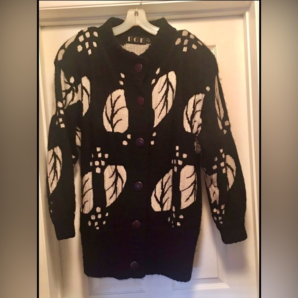 P.G.E. Wool Mohair Black & White Cardigan Sweater w/side seam pockets Size M
